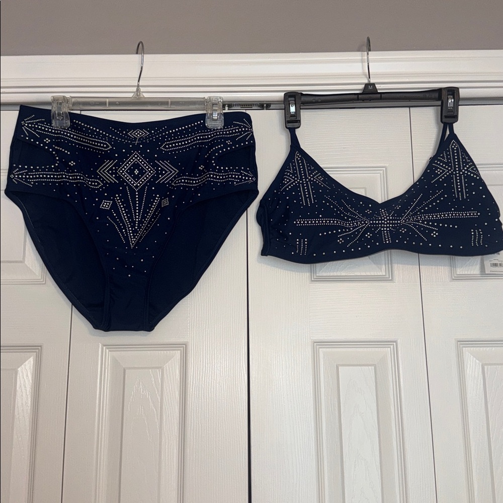 Navy Bikini Set with Rhinestone Accents NWT